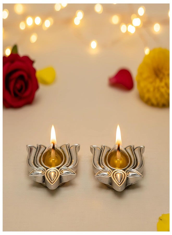 Dev Aastha 999 Pure Silver Plated Lotus Diyas | Set of 2 Diyas | Auspicious Diwali & Festive Decor for Home Temple & Mandir | Handcrafted Pooja Items & Traditional Gifting Choice - Image 3